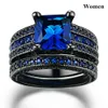 Jóias de casal - 8mm de lidra azul de 8 mm de largura tungstênio anel de carboneto de tungstênio 14kt de ouro preto de 14kt safira natural 217z