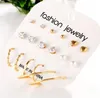 Fashion Female Stud Earrings Set For Women Mixed Rhinestone Crystal Simulated Pearl Big Circle Earrings Party Jewelry 9 pairs/ lot