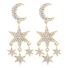 Wholesale- fashion luxury designer exaggerated sparkling diamond rhinestone cute lovely moon star long tassel stud earrings for women girls