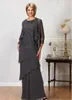 2019 New Gray Gheath Mother Off Bride Dresses Jewel Neck Lace مع سترة شيفون متطورة طويلة بالإضافة إلى الحجم في المساء PROM PAR4407734