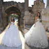 Elegant Ball Gown Wedding Dress Strapless Sleeveless Applique Wedding Dress Sweep Train Bride Gowns