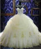 vestidos de mariee Luxury Wedding Dresses Draped Gold Appliques Beading Ball Gown 2020 Customized Plus Size Bridal Dress