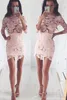 2019 mode roze kant schede cocktail jurk vintage hoge hals 3/4 mouwen formele vakantieclub homecoming feestjurk plus size aangepaste merk