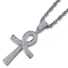 18K Gold and White Gold Plated Diamond Ankt Key of Life Cross Pendant Chain Necklace Cubic Zirconia Hip Hop Rapper Jewelry for Men201g