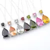 Femmes Colliers Pendentif Bijoux Cristal Strass 925 Colliers En Argent Sterling À La Mode Larme Zircon Pendentifs 10 Pcs / Lot