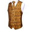 Snabb leverans Herr lyxguld Paisley Silk Jacquard Waistcoat Vest Handkerchief Manschettknappar Party Wedding Tie Vest Suit Set MJ-0101