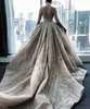 2020 robes de mariée sirène de luxe en perles de cristal avec train détachable sexy col haut manches longues arabe robe de mariée musulmane9886675