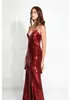 Sparkly Red Evening Dresses Sexy V Neck High Side Split Prom Gowns Ladies Red Carpet Runway Fashion Gowns