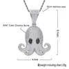 مثلج Pctopus الحيوان الهيب هوب قلادة مع حبل سلسلة الذهب والفضة اللون بلينغ مكعب الزركون الرجال قلادة المجوهرات للهدايا