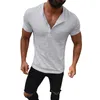 Mężczyźni Summer Solid Button Slim Fit V Neck Surk zbiornikowy zbiornik TUNInik T-shirt S-2xl