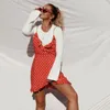 Estrelas Imprimir Camis Vestido Mulheres Sexy Branco Envoltório Bodycon Estilo Rústico Verão Casual Boho Resort Cintura Alta Polka Dots Vestidos Vermelhos