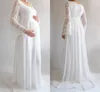 Empire Beautiful Lace Maternity Wedding Dresses Flare Sleeves Scoop Neckline Pregnant Bridal Gowns High Waist Chiffon Vestidos AL