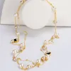 Fashion designer luxury classic cute diamond heart elegant pearl multi layer long sweater statement necklace for woman