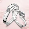 Anel de diamante de zircônia cúbica anéis de engajamento de casal ajustáveis ​​para mulheres sets de casamento masculino e jóias de moda arenosa