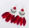 Boucles d'oreilles longues pompons de plumes de style ethnique bohème Boucles d'oreilles rétro européennes et américaines en forme d'éventail WY486