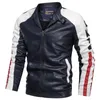 Mens Coat Fashion Clothes Mens Leather Jacket Casual Patchwork Leather Jacket Stand Collar Zipper Men Clothes