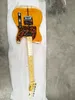 في الأسهم الأمير HS Anderson Hohner Madcat Mad Cat Flame Maple Top Back Yellow Electric Guitar Guitar Leopard Pickguard و Red Turtle Body Binding