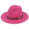 Mode large bord Fedora chapeaux imprimé léopard ceinture décorer laine feutre Fedoras chapeau casquettes hommes femmes Jazz Panama casquette Trilby Sombrero3527744