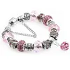 New Pandora Braclets для женщин Девушки Винтаж Античный Серебристый Розовый Синий Зеленый Красный Фиолетовый Кристалл Алмазный Дизайн Бусины Ювелирные Изделия Браслеты