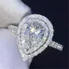 Vecalon Water Drop Promise ring 925 Sterling zilveren Verlovingsring Peer cut Diamond Wedding band ringen voor vrouwen Jewelry318N