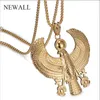 Newall aço inoxidável Abençoado Virgem Horus Águia homens de ouro Pingente de colar Antigo Egípcio Moda Hip hop Jóias 60 cm cadeia