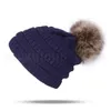 Women Beanies Autumn Winter Knitted Skullies Casual Outdoor Hat Solid Ribbed Beanie with Pom Girls Hats OOA2717