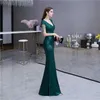 Sequins Green Mermaid Prom Dress Beaded Floor Length V Neck Evening Gowns for Women Elegant Party Gown Custom Made Short Sleeve