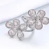 Vecalon Blumen-Versprechensring, 925er-Sterlingsilber, Diamant, große Verlobungs-, Eheringringe für Frauen, Fingerschmuck