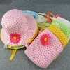 2019 Lovely Sunflower Flower cap Children sunhat baby girls Casual Beach Sun Straw Hat Straw Handbag 2pcs/set for kids 9 colors YD0192