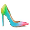 Spedizione gratuita moda donna pompe arcobaleno pelle verniciata punta a punta tacchi alti sandali scarpe stivali tacchi alti per le donne tacchi a spillo