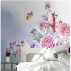 3D Wandbilder Tapete für Wohnzimmer Hand retro gemalt Rose Tapeten Fernsehhintergrundwand