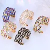 New Boho Charm Braided Multicolor Bead Cuff Bracelets 35mm Wide Bangle For Women 18K Gold Plated Beaded Jewelry