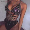 Bling metal borla detalhes tanques festival rave roupas verão sexy sem costas rave corpo corporal cadeia de praia tops