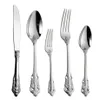 Högkvalitativ retro bestick set silver och guld rostfritt stål bestick set kniv gaffel sked 5-bitars dinnerware set porslin set