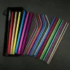 Reusable Stainless Steel Straw Set Straight Bent Straw Cleaning Brush 5PCS Metal Smoothies Drinking Straws Set TTA776