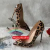 Gratis frakt Mode Kvinnor Pumpar Leopard Printe Patent Läder Punkt Tå Brud Bröllop Skor High Heels Äkta läder Real Photo 12cm