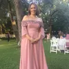 SUITS 2019 ROSE PINK Mother of the Bride Robes Off the épaule en mousseline 3d Appliques florales en perles Robes de soirée invités plus taille Cu