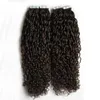 200g Afro Kinky Curly Double Drawn Brasilianska Virgin Pu Tape Hårväv Människans hårförlängningar Skin Weft 80PC Brazilian Hair Products