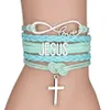 Moda krzyż urok plecione skórzane bransoletki linowe dla kobiet mężczyzn religijne jezus miłość nieskończoność nadgarstek ręcznie robiona biżuteria luzem
