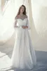 Alon Livne bröllopsklänningar 2020 Chiffon En linje Långärmad Bohemian Bröllopsklänning Golvlängd Billiga Trädgård Bröllopklänningar