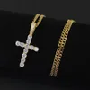 Hip Hop Cross Diamonds Pendant Halsband för män Kvinnor Religion Kristendom Lyxig halsband Smycken Guldpläterad Koppar Zircons Kubansk kedja