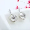 Orecchini pendenti con perle in zircone bianco S925 Gioielli da sposa con ago in argento per regalo da donna