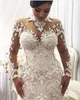 Arabiska bröllopsklänningar långärmad sjöjungfru bröllopsklänning hög nacke applique pärlstav dubai formella brudklänningar australien nigeria bröllopsklänning