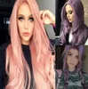 Rosa Gluvlös Högtemperatur Fiber Naturlig Hårlinje Hår Parykar Mjuk Swiss Lila Lång Vågig Syntetisk Lace Front Wig För Kvinnor FZP143