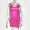 Colysmo stretch satin mini klänning kvinnor sexiga remmar smala fit bodycon party klänning neon grön rosa dubbla skiktade robe femme