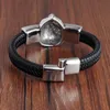 Lion en cuir corde hommes bracelet en acier inoxydable en acier inoxydable casse-cou vache tressé multi-couches enveloppe à la mode pulsera hombre187a