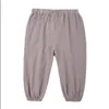 Boys Summer Mosquito Proof Pants Kids Pants Solid Cotton Linen Trousers Casual Button Bloomers Lanterns Air-condition Knickerbockers AYP6474