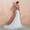 2020 Sexy White Mermaid Chiffon Mouwloze Trouwjurken Moderne Backless Sheer Neck Country Style Bruidsjurken Plus Size Bridal Jurk