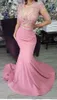 2020 Nya Pink African Mermaid Bridesmaid Dresses Three Types Sweep Train Long Country Garden Wedding Guest Gowns Maid of Honor Dre2473