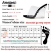 Aneikeh Summer New Fashion PVC Transparent Wedges Slippers Open Toe Perspex Heel Women High Heel Crystal Women's Shoes Black